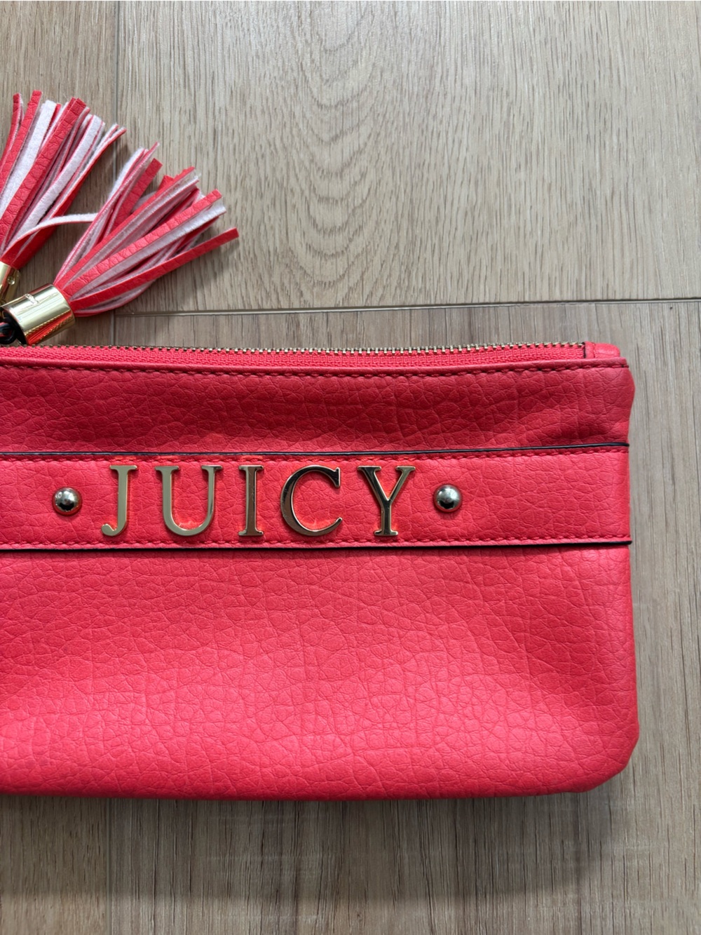 Juicy Couture Coral-Red Tassel Wristlet Clutch Y2K Summer - Picture 2 of 7